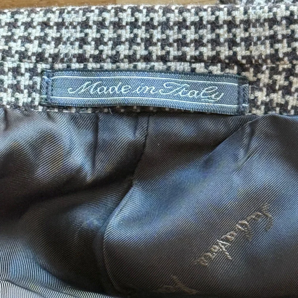 Salvatore‎ Ferragamo Mens Houndstooth Blazer Brown Tan Made in Italy Sport Coat